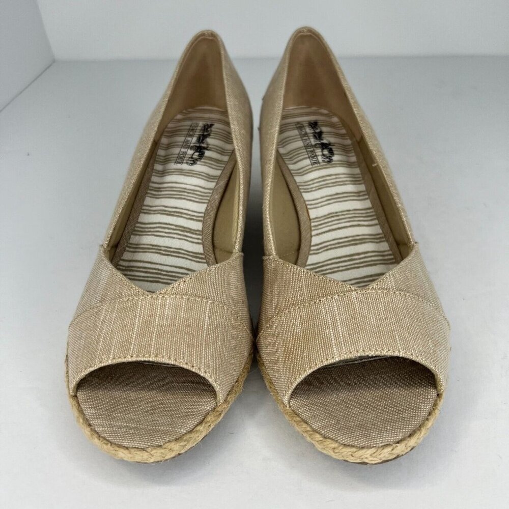 Coach and Four Womens Khaki Open Peep Toe Espadrille Canvas Size 8.5 Sandals - Picture 3 of 9